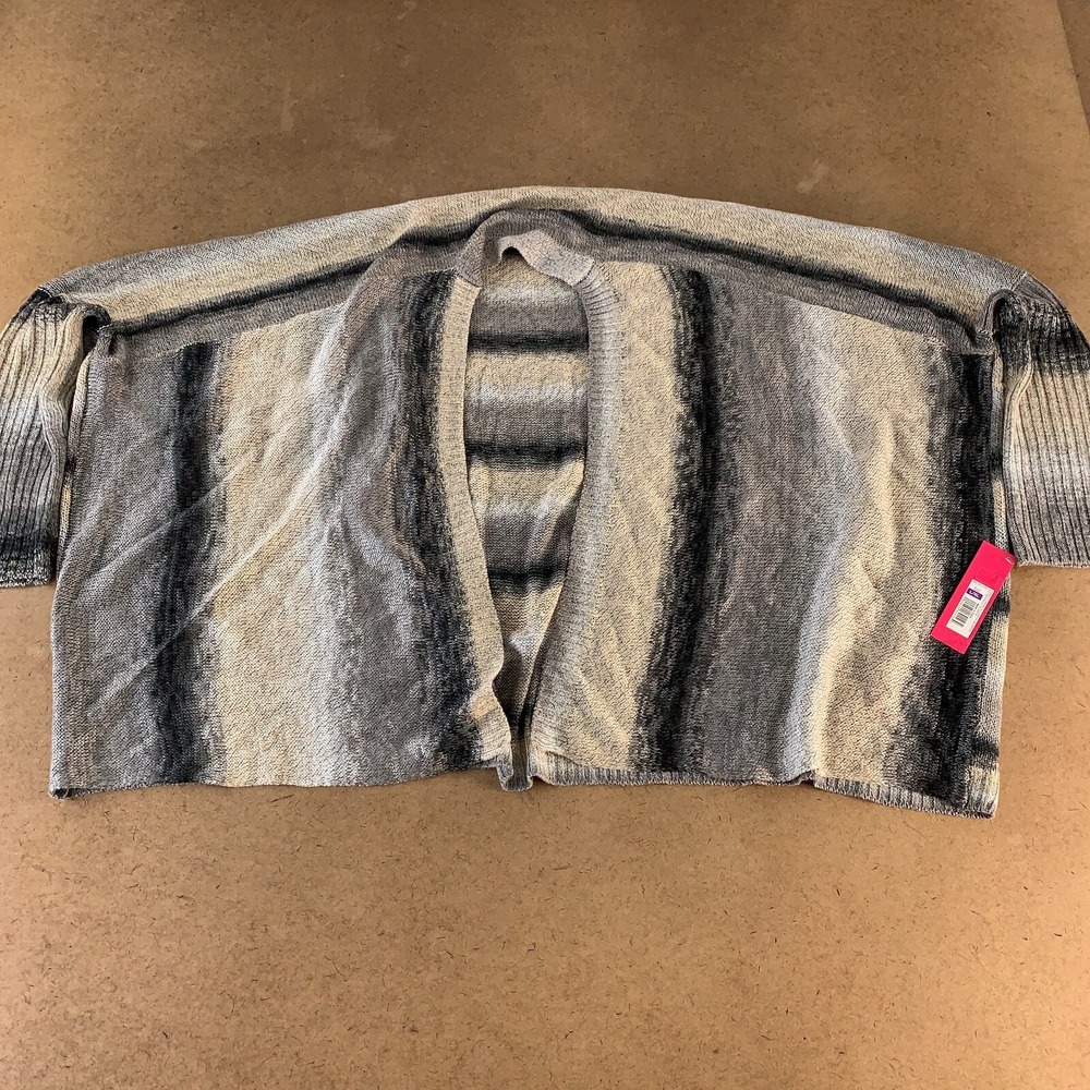 Xhilaration Women's L/XL Gray Beige Striped Long Sleeve Open Front Cardigan NWT
